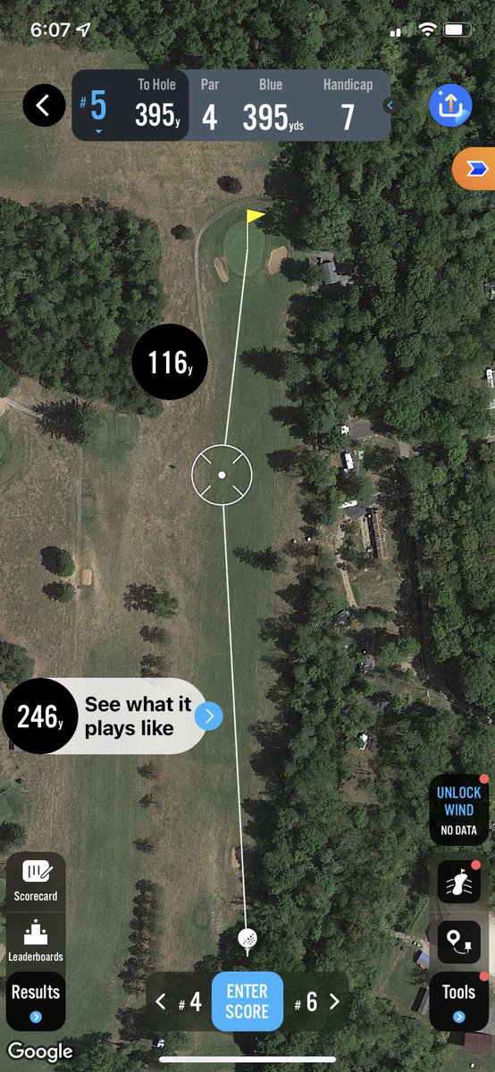 HemlockThe's tweet photo. Hole #5 is a 395 yard Par 4. The tee shot is straight away with OB right. Rumor has it, this is the hole where Mike Fischโs first show began to fall apart 4 years ago. Will his shoes be able to handle the terrain this year? #THC22 https://t.co/9SO3wN3DAW