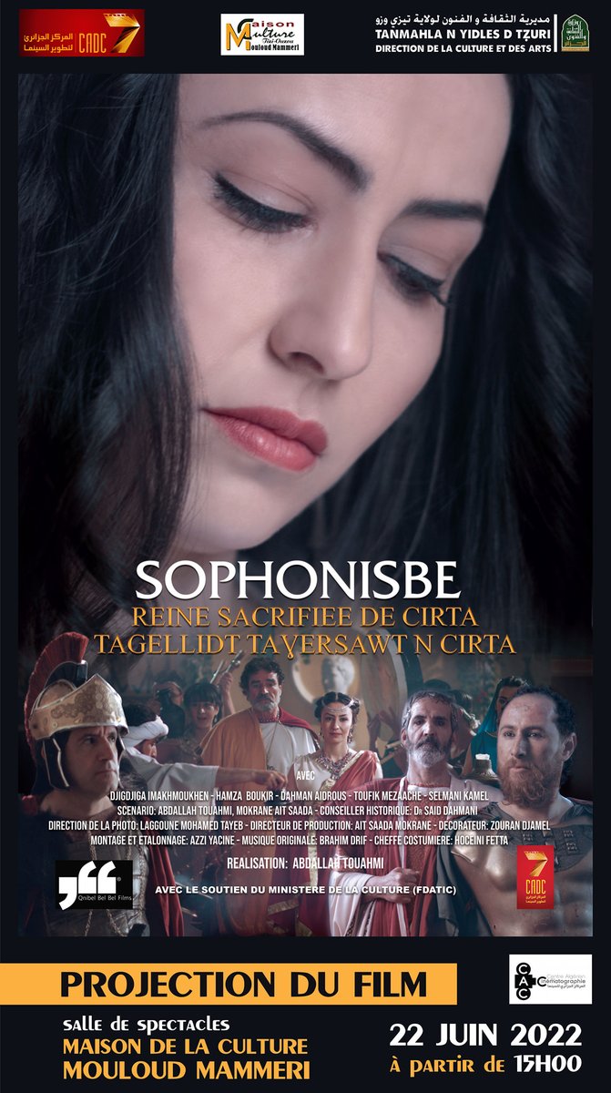 ShadowDrunken's tweet photo. Projection en avant-première du long métrage documentaire "Sophonisbe, Reine sacrifiée de Cirta" - 22 juin 2022 à partir de 15h00 à la maison de la culture Mouloud Mammeri
#Numiday https://t.co/2XNen8virL