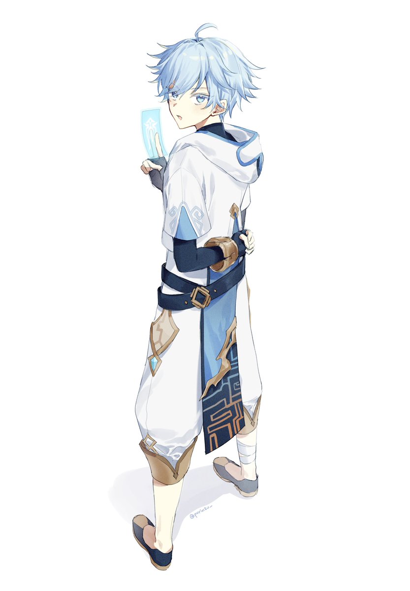 chongyun (genshin impact) 1boy male focus blue eyes blue hair solo holding white background  illustration images