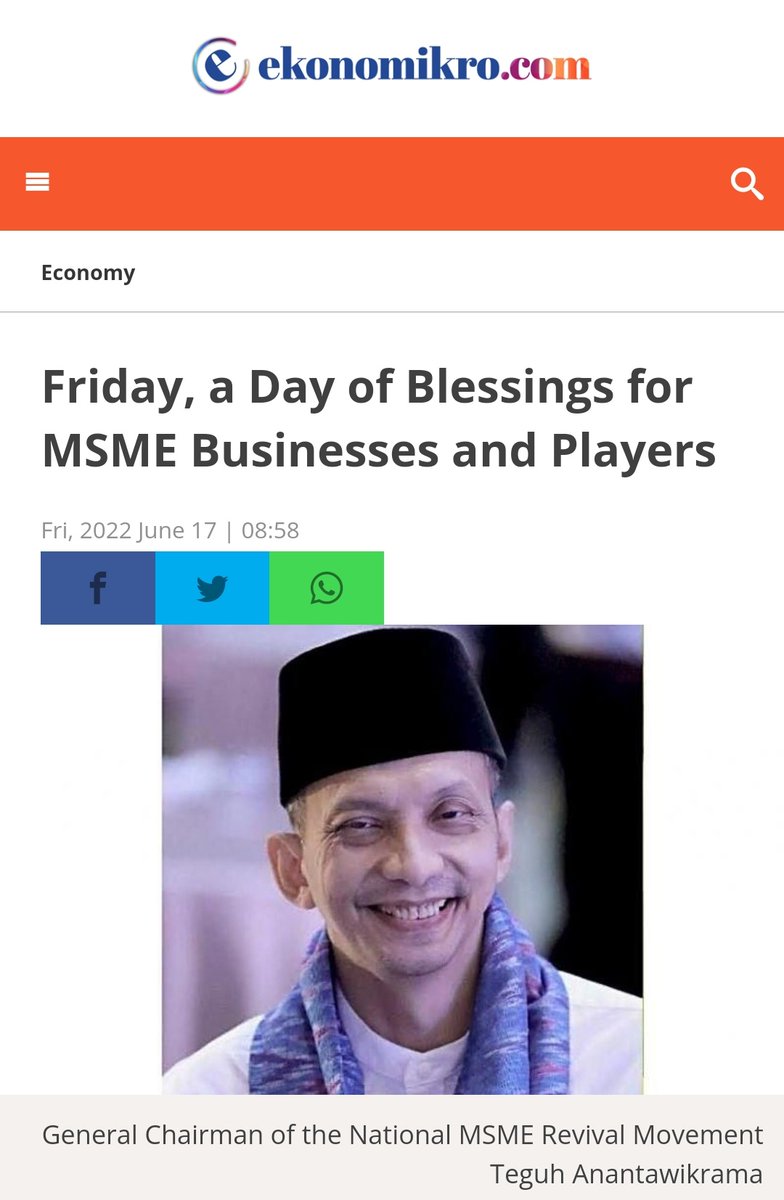 Friday, a Day of Blessings for MSME Businesses and Players. Read more: bit.ly/3b7NyfY

#ekonomikro #msme #msmenews #localeconomy #Friday #fridayprayer #fridayprayers #Trader #merchant #Dealer #msmerevival #nationalmovement #teguhanantawikrama