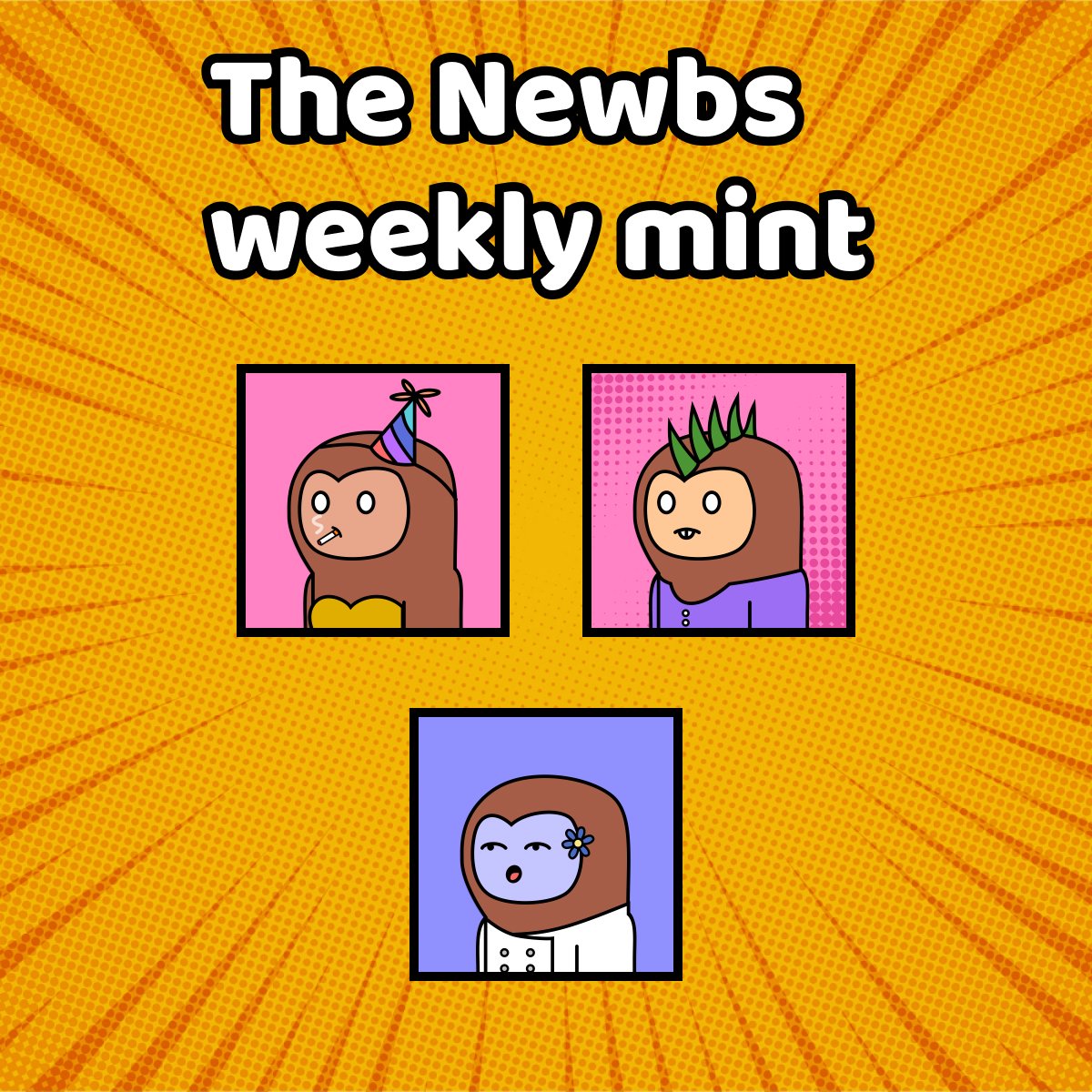 thenewbs_nft's tweet photo. The Newbs weekly mint!
3 Newbs minted this week by 3 awesome newb owners ๐ฅ
#SendNewbs
@PhilippinesNFT @cryptoartph @FilipinasNFT
#nftphilippines #NFTCommmunity #nftartph https://t.co/BEpYqTQ100