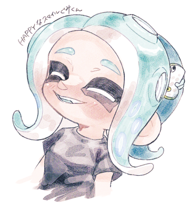 octoling ,octoling girl 1girl suction cups tentacle hair octarian solo smile shirt  illustration images