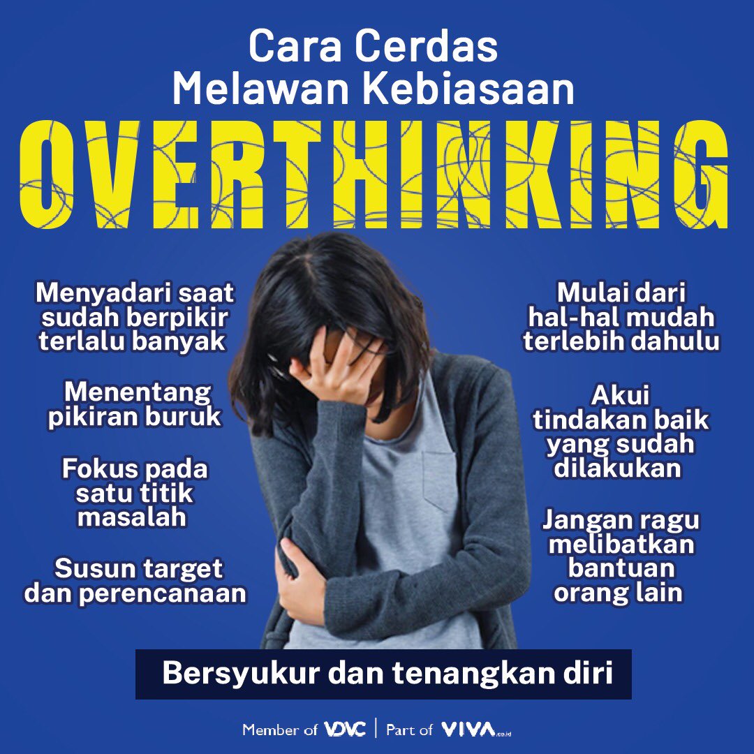 vdvchealth's tweet photo. Tak terasa udah Senin lagi aja ya, sobat VDVC. Namun yang gak bisa dihindari jikalau overthinking merasuki diri. 

Tips ini bisa sobat coba untuk menangkalnya ya! Semangat memulai hari, sehat raga dan hati!💪🏻🤗

#vdvchealth #vdvc #overthinkers #overthinking https://t.co/FKl6BfVW2d