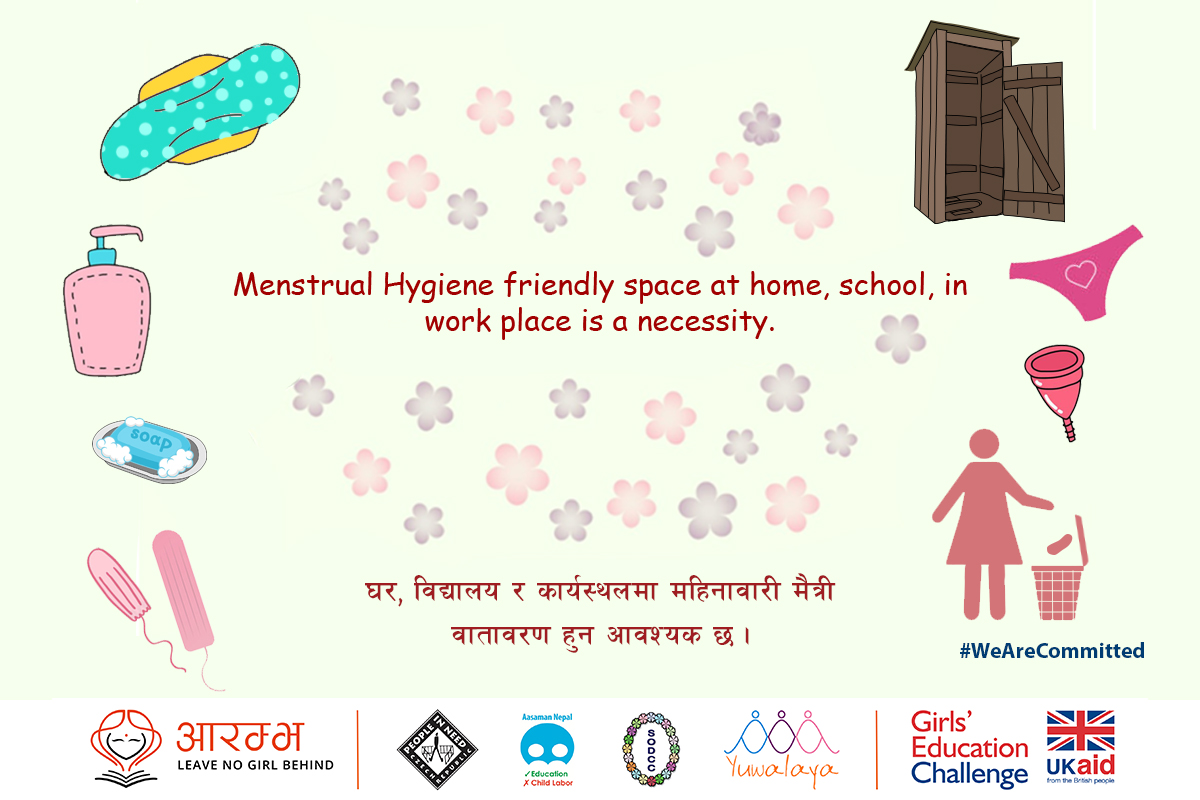 "Menstrual hygiene friendly space at home, school and in workplace is a necessity"
In collaboration with People in Need Nepal, we are committed to aware young people regarding Menstruation Hygiene Education through informative postcards. 
#WeAreCommitted