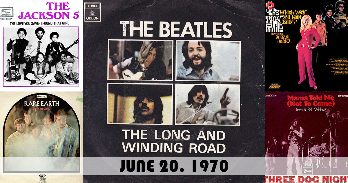 ChartsArchive's tweet photo. Here were the top songs on this day in 1970:
1. "The Long And Winding Road" by The #Beatles
2. "The Love You Save" by The #Jackson5
3. "Which Way You Goin' Billy?" by The #PoppyFamily
4. "Get Ready" by #RareEarth
5. "Mama Told Me (Not To Come)" by #ThreeDogNight https://t.co/yyLMdBoWdY