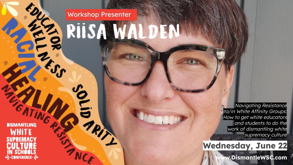 talking4_change's tweet photo. We look forward to meeting educators this week as we explore white affinity groups and dismantling white supremacy! Join us on Wednesday, June 22 @ 3:30pm ET. #DWSC2022 #DismantleWSC #racialhealing #socialjustice https://t.co/0FLybfaS5K