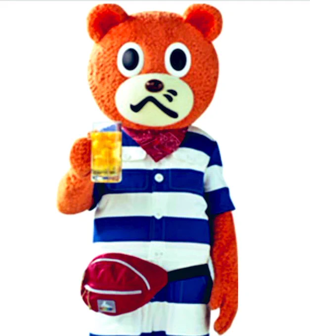 Da Bear, who drinks beer and wears a fanny pack, is a mascot for Nippon TV. 