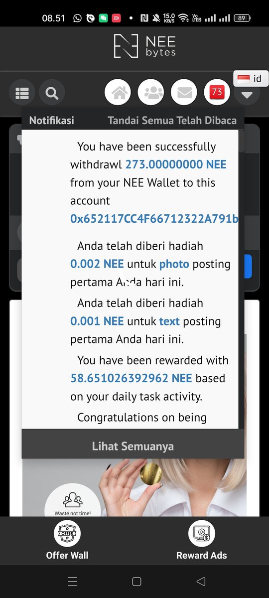 Pengen_Sukses12's tweet photo. Alhamdulillah dpet gaji langsung saya Withdraw ke dompet Dex Trade🤲🏼😇
@Jujun405128 @JuraiTv
#NEEbytes
#cryptocurrencyTradingPlatform #cryptocurrencymillionaire #cryptocurrencymessenger #Cryptocurrencylife #Cryptocurrencyholdings #cryptocurrencyheadlines #cryptocurrencyeducation https://t.co/poeXPl3mG0