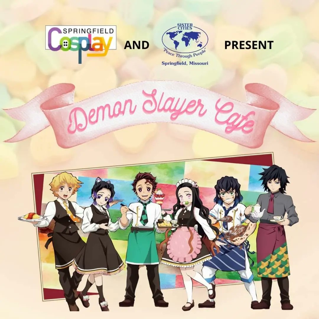 SGFcosplay's tweet photo. We are teaming up with @SGFsistercities to bring a brand new Japanese pop culture experience to Springfield! Our reservations for the Demon Slayer Cafe are now open! Link to register below! https://t.co/sksCFHCTh3
