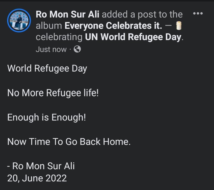 RoMonSurAli3's tweet photo. World Refugee Day
No More Refugee Life!
Enough is Enough!
Now Time To Go Back Home.
#GoHomeCampaign 
#Rohingya 
#Repatriation https://t.co/zOAvXwg0zT