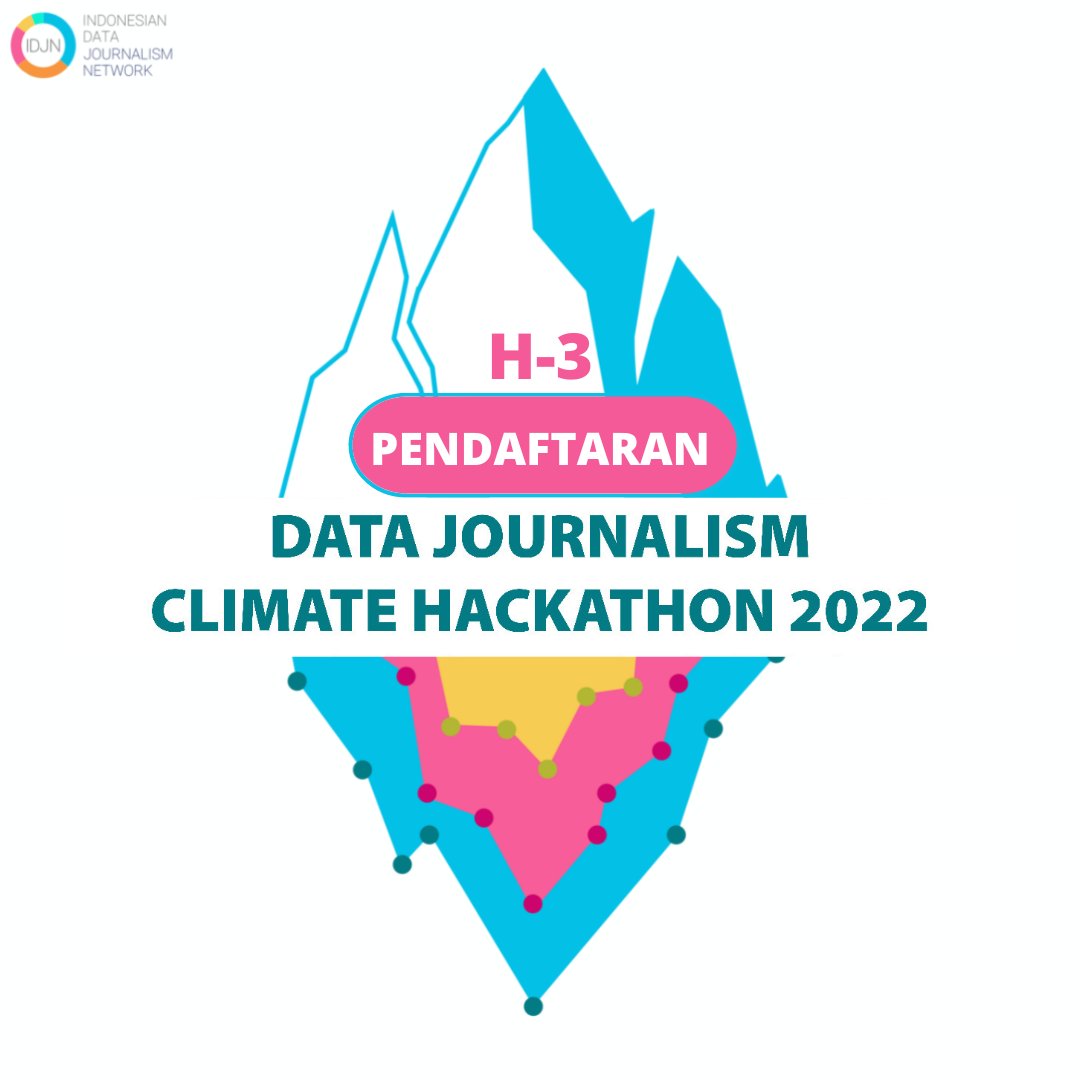 IDJ_Network's tweet photo. Tiga hari lagi pendaftaran dibuka. Sedikit bocoran, kamu harus mendaftar sebagai tim. Dan kali ini timnya terdiri dari 3 orang: jurnalis, desainer/programmer, dan spesialis media sosial.
#DJH2022 #DDJ #DataDrivenJournalism #Hackathon #DataHackathon #ClimateHackathon https://t.co/ftOligkeg0