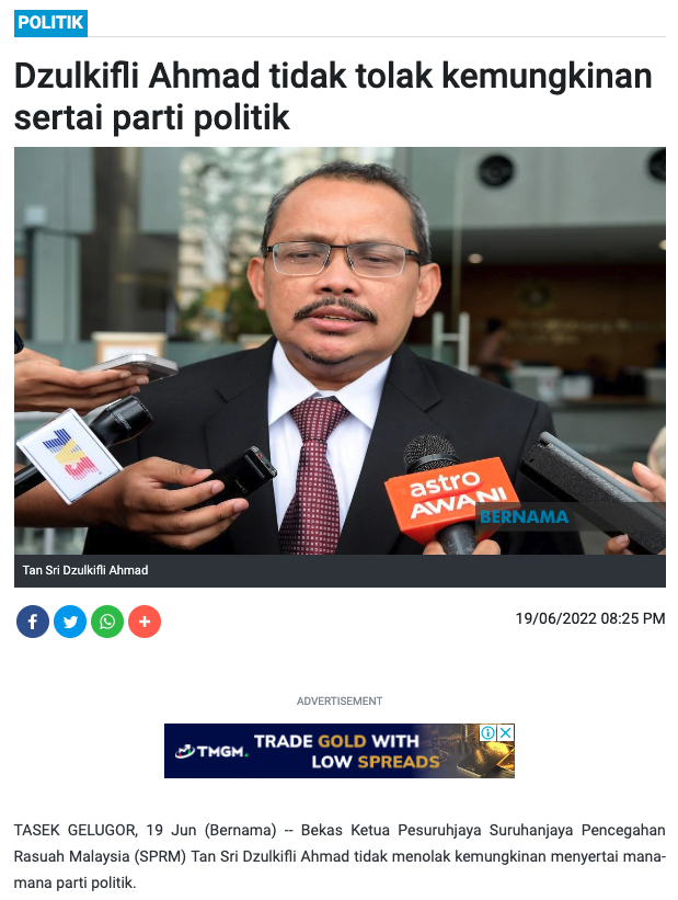 politikamy's tweet photo. Bekas KP SPRM bakal sertai politik

- Dzulkifli Ahmad belum berada dalam mana2 parti dan tak tolak kemungkinan menyertai parti politik

- Menyatakan akan teruskan kerja kebajikan di kawasan Tasek Gelugor https://t.co/BzSCz624AR