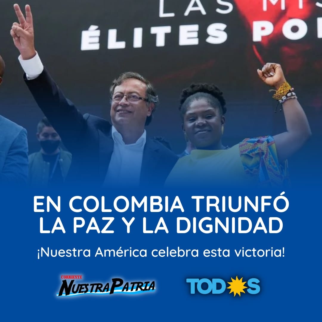 CNuestrapatria's tweet photo. EN COLOMBIA TRIUNFÓ LA PAZ Y LA DIGNIDAD 🇨🇴 

Desde la Corriente NuestraPatria celebramos la victoria de que consagra como nuevo presidente de Colombia a Gustavo Petro y a Francia Marquez como la nueva vicepresidenta. https://t.co/vbBbzo4XpI