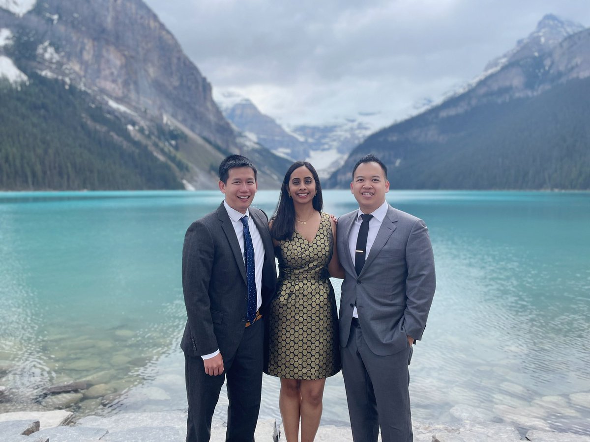 Years in the making and every bit worth the wait! Amazing time in Banff celebrating this beautiful couple with the most stunning views. Grateful for my @OHSUCardFellows family 😊. @poojaprasad91 @crchenMD @KhoaMD Alex Farr