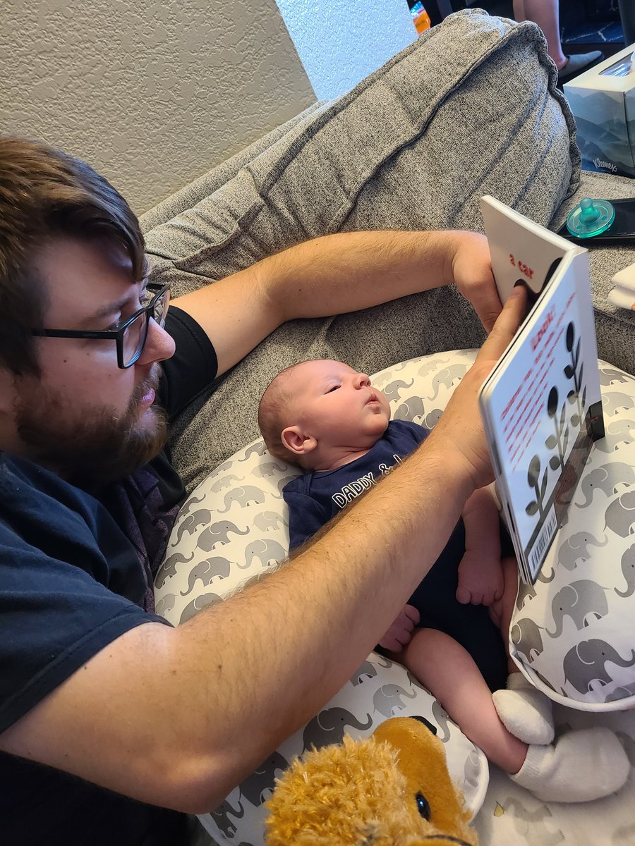 MadeyReads's tweet photo. My baby is one week old today! We had a great first Father's Day with Daddy and Grandpa. Here's my husband reading to our little man. https://t.co/5OteBVMlqs