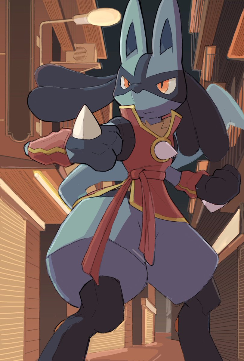 lucario solo pokemon (creature) spikes furry clothed pokemon closed mouth standing  illustration images