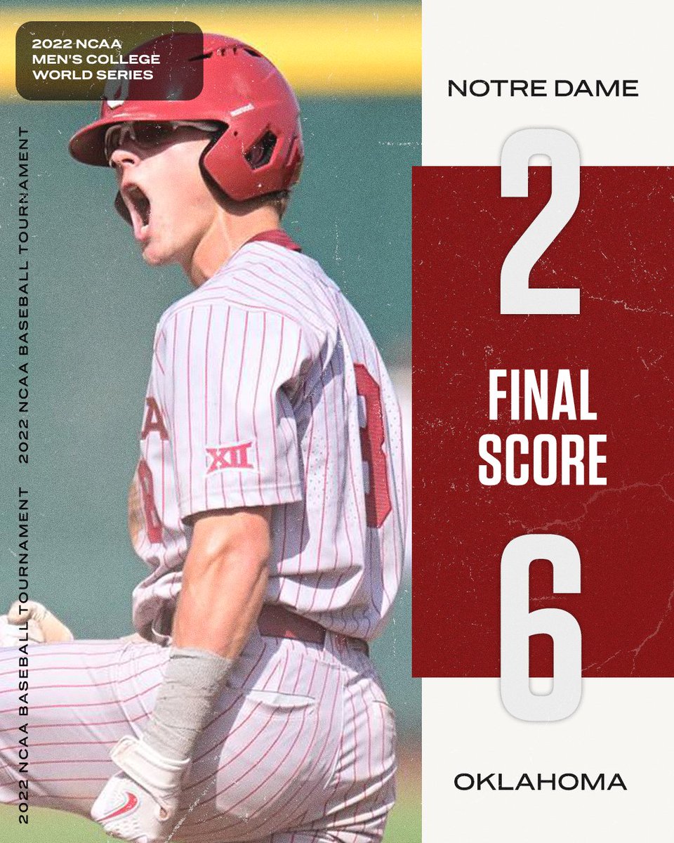 espn's tweet image. The Sooners take down the Fighting Irish 💪 

@OU_Baseball remains undefeated in this year's #MCWS.