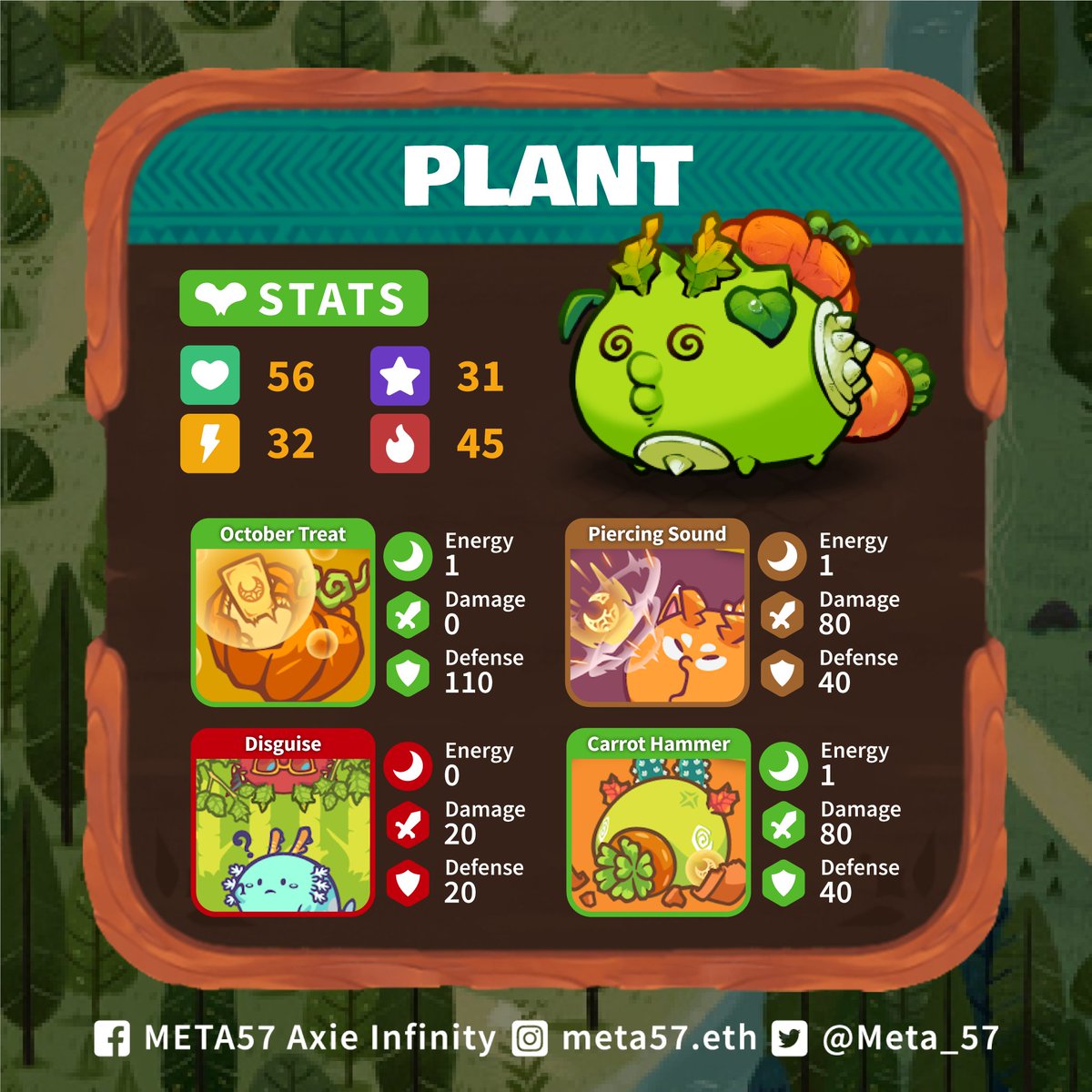 Meta_57's tweet image. Double plant means double victories! 😉

Experience the best of Axie Infinity with META57's Plant Beast Plant team! 🔥

Apply now, experienced players! tinyurl.com/meta57-axie-sc…

#P2E