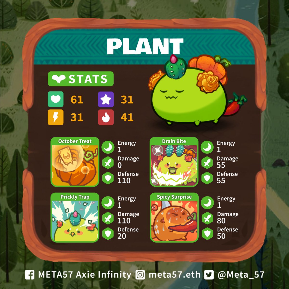 Meta_57's tweet image. Double plant means double victories! 😉

Experience the best of Axie Infinity with META57's Plant Beast Plant team! 🔥

Apply now, experienced players! tinyurl.com/meta57-axie-sc…

#P2E
