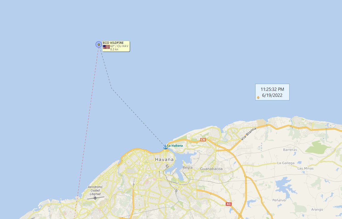 FlconEYES's tweet photo. ⚓️#ECOWILDFIRE #IMO9652492 9652492
Ahora en espera de entrar a la bahía de la #Habana.
#HappeningNow #OSINTCuba #cubarcos #Cuba #19Jun https://t.co/8iNDRPYKXQ