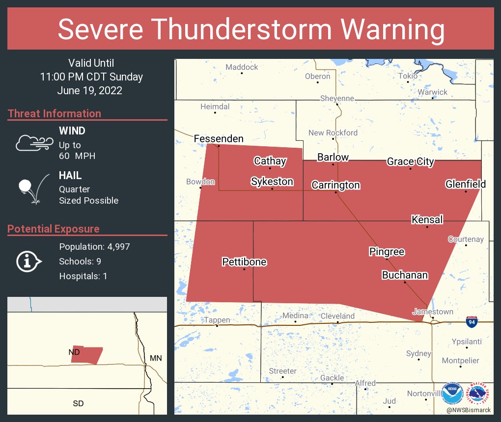 NWS Bismarck on Twitter "Severe Thunderstorm Warning continues for