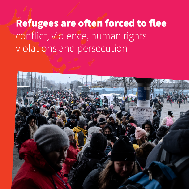 WHO's tweet photo. Over 💯 million people are forced to flee conflict, violence, human rights violations and persecution - at no time have more 👵👦🏿👩🏻‍🦰👨🏽👩🏾‍🍼🧕🏿 been on the move.
 
On #WorldRefugeeDay &amp; every day, WHO stands #WithRefugees around the 🌏🌍🌎 to protect their health &amp; well-being.
