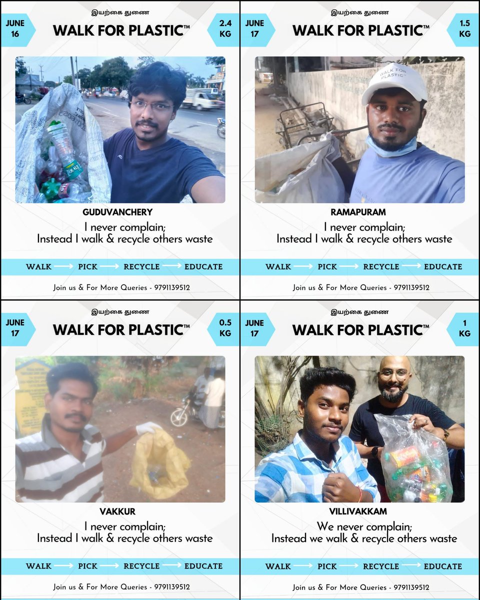 WalkForPlastic's tweet photo. Here comes the photos of 13 walks from last week June 13th - 17th, Monday to Friday ❤️
#walkforplastic #plasticrecycle #Chennai #tamilnadu #plasticpollution #plastic_payanam #plasticrecycle #oceanawareness #nature #environment #stoplittering https://t.co/uVFKJA4gHT