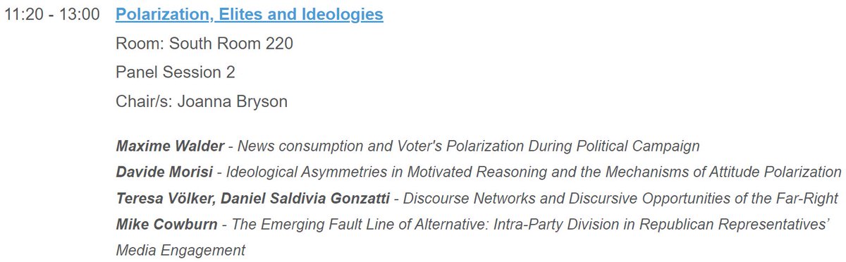 First I'm presenting work with @QrdKnpfr which examines intra-party differences in Republican representatives' media engagement and their increasingly radical online rhetoric. This looks a 🔥 panel w/ @WalderMaxime, @dmorisi, Theresa Völker & @dasalgon (chaired by @j2bryson)