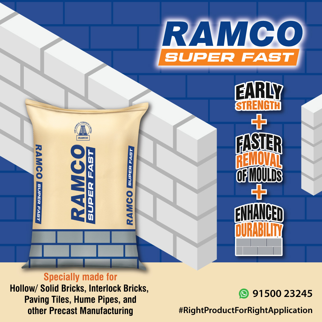 RamcoCements's tweet photo. Ramco Superfast is specially formulated for manufacturing pre-cast blocks.
Higher ultimate compressive strength.
Results in lesser edge breakages of blocks and enhanced productivity.
#Ramco #RamcoCements #RamcoSuperfast #Superfast #cement #rightproductforrightapplication https://t.co/eA7bM5BPiE
