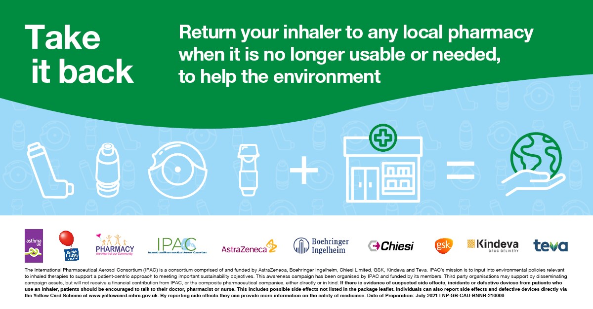 SheffieldHCP's tweet photo. Don't throw it away! When you next go to your local pharmacy, take your inhaler with you to be safely disposed of to help the environment when it is no longer needed or usable. #InhalerReturn https://t.co/IWUzk0uHuQ