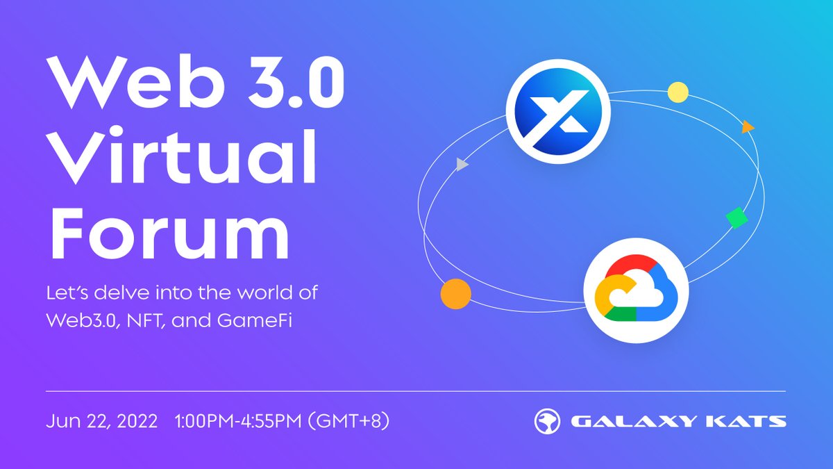 Join us &amp; #GoogleCloud Team in the #Web3 #Virtual #Forum June 22, 13:00 UTC+8 🔥

Win Limited Equipment #NFT #Giveaway, 10 winners

✅ Follow <a href="/galaxymeerkats/">GalaXY Kats | We're Hiring |</a> &amp; <a href="/xyfinance/">XY Finance | DEX & Bridge Aggregator</a> on Twitter 
✅ Like &amp; RT the post
✅ Tag 3 friends
⚡️ Bonus Entry Check Discord

Sign up🧵👇

#XYFinance