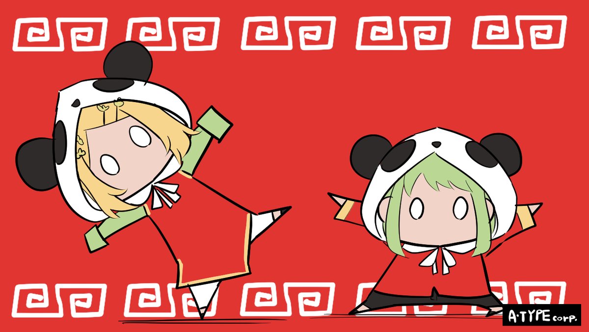 gumi green hair multiple girls blonde hair 2girls chinese clothes red dress red background  illustration images