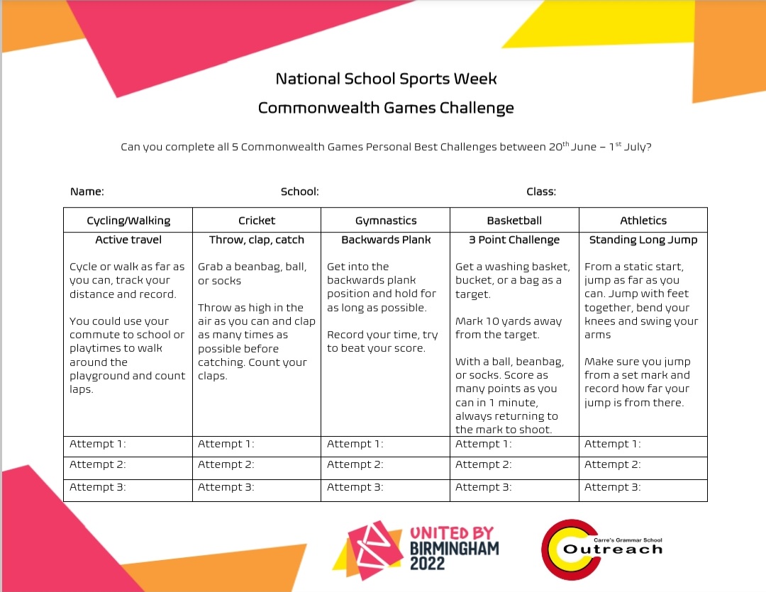 National School Sport Week is here! Look out in your schools for our Commonwealth inspired personal best challenges launching  this week. 
#NSSW2022 #B2022