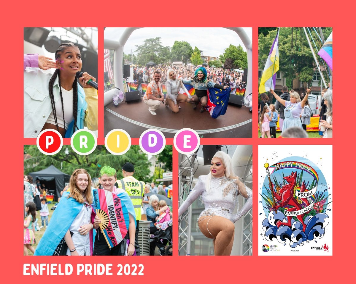 EnfieldCouncil's tweet photo. A huge thank you to all the volunteers, performers, entertainers, blue-light services and the wonderful audiences who supported #Enfield #Pride over the weekend. What a wonderful, inclusive event. Thank you too @The_Dugdale team. 
#EnfieldLive #EnjoyEnfield #Pride2022 https://t.co/Y9Z1niaE9n