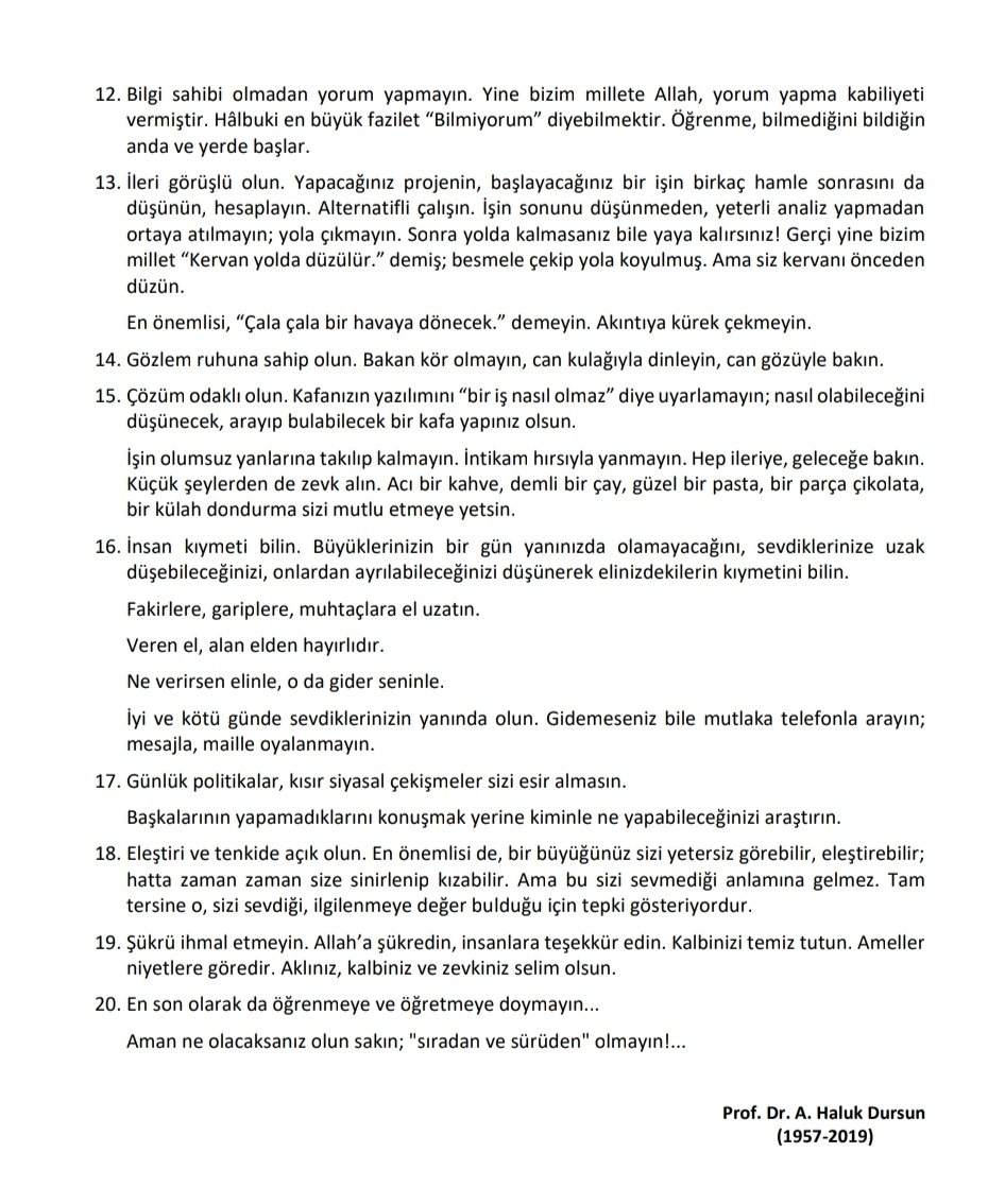 s_selimsimsek's tweet photo. Merhum Prof. Dr. A. Haluk Dursun Hoca’dan gençlere altın değerinde 20 öğüt.

Aman ne olacaksanız olun sakın; "sıradan ve sürüden" olmayın!... https://t.co/Sf3Hgu7XxH