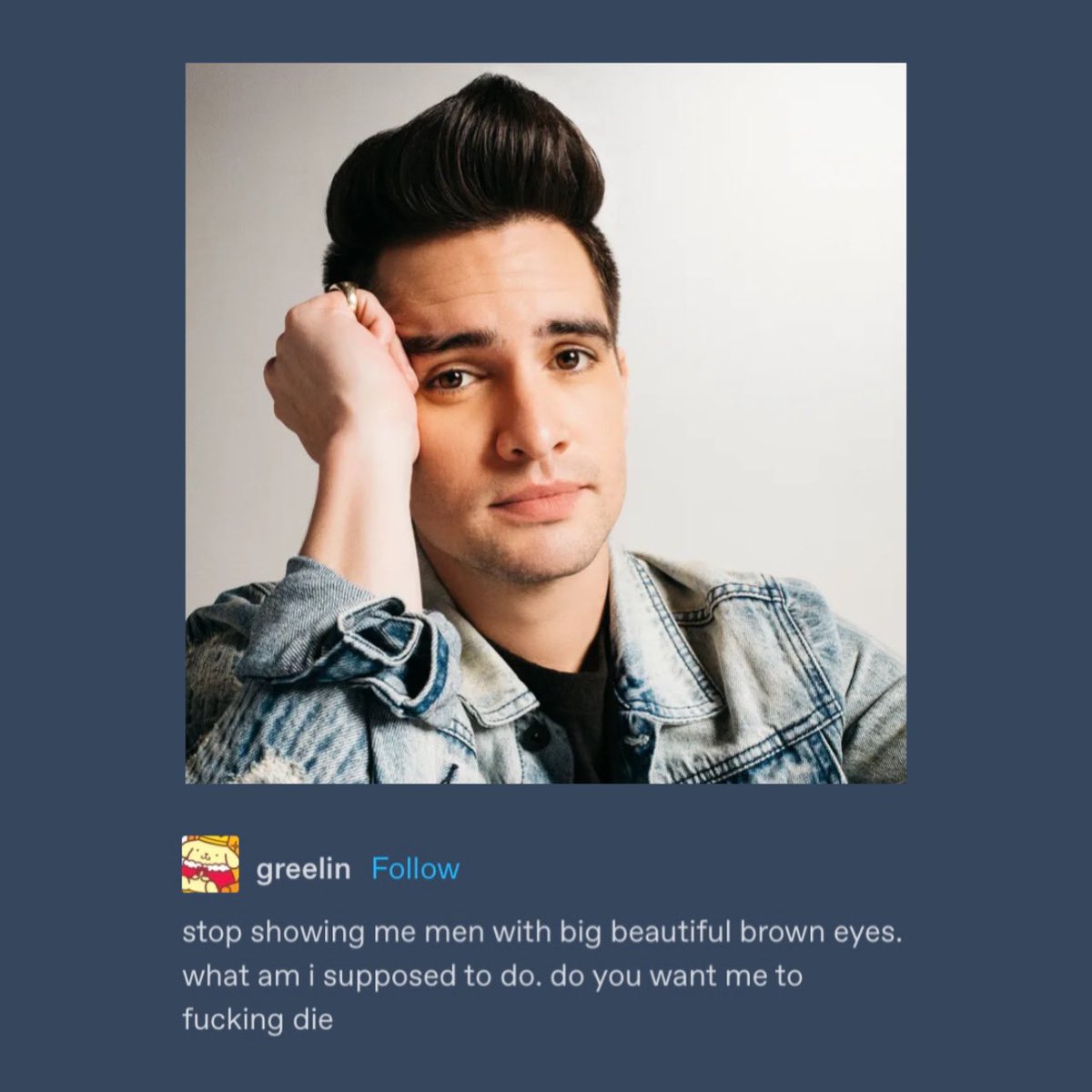 deathofvices's tweet photo. @brendonurie has bbbe (big beautiful brown eyes) https://t.co/PhwnA6Wue8