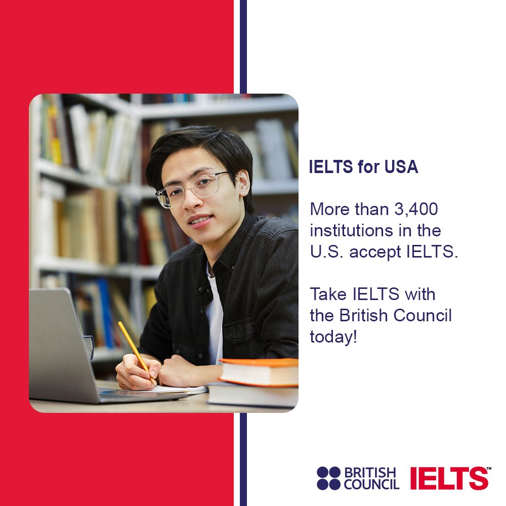 ksaBritish's tweet photo. IELTS is the most popular English proficiency test. An IELTS score increases your chances of being accepted in a U.S. university.
Sign up today!
https://t.co/MLWQzSpwPO
#BringTomorrowCloser #ExploreWithBritishCouncil https://t.co/9KKRerHAfg