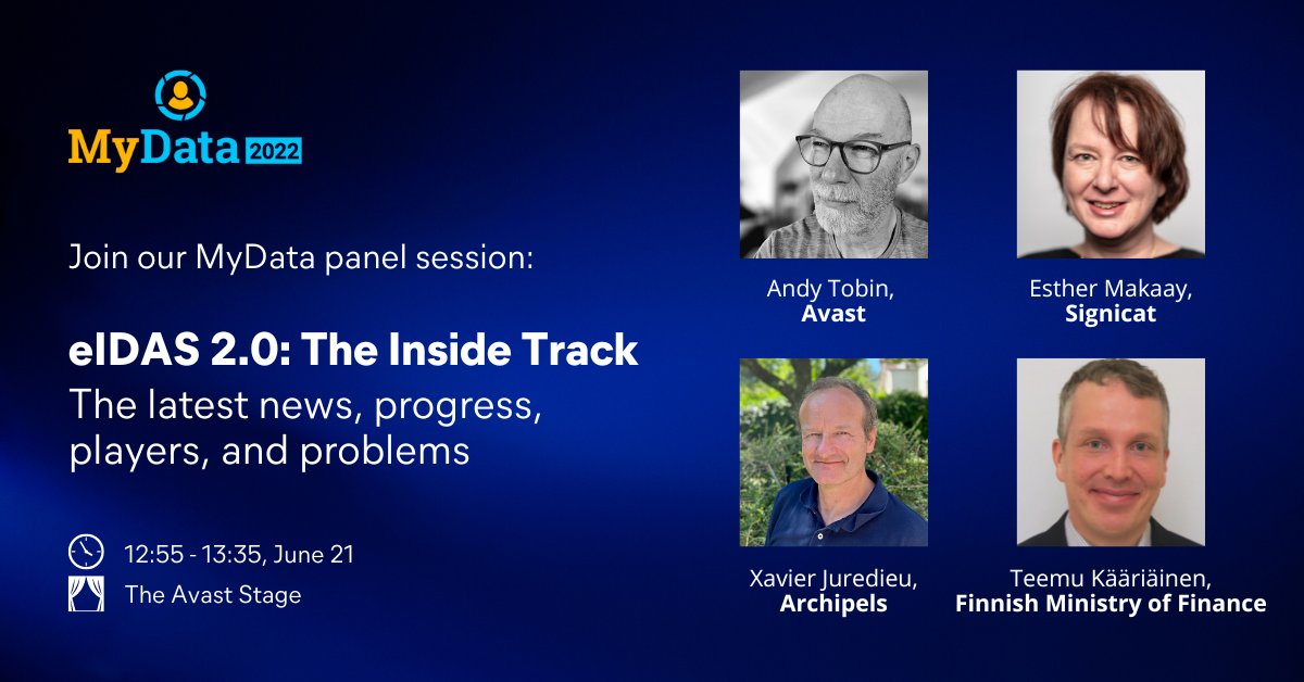 Looking for the inside scoop on #eIDAS2? 🇪🇺

Join tomorrow's #MyData2022 panel, where we've invited four experts to discuss the latest news and progress. We'll also live tweet the highlights and cover key themes in a recap blog.

2022.mydata.org/programme/