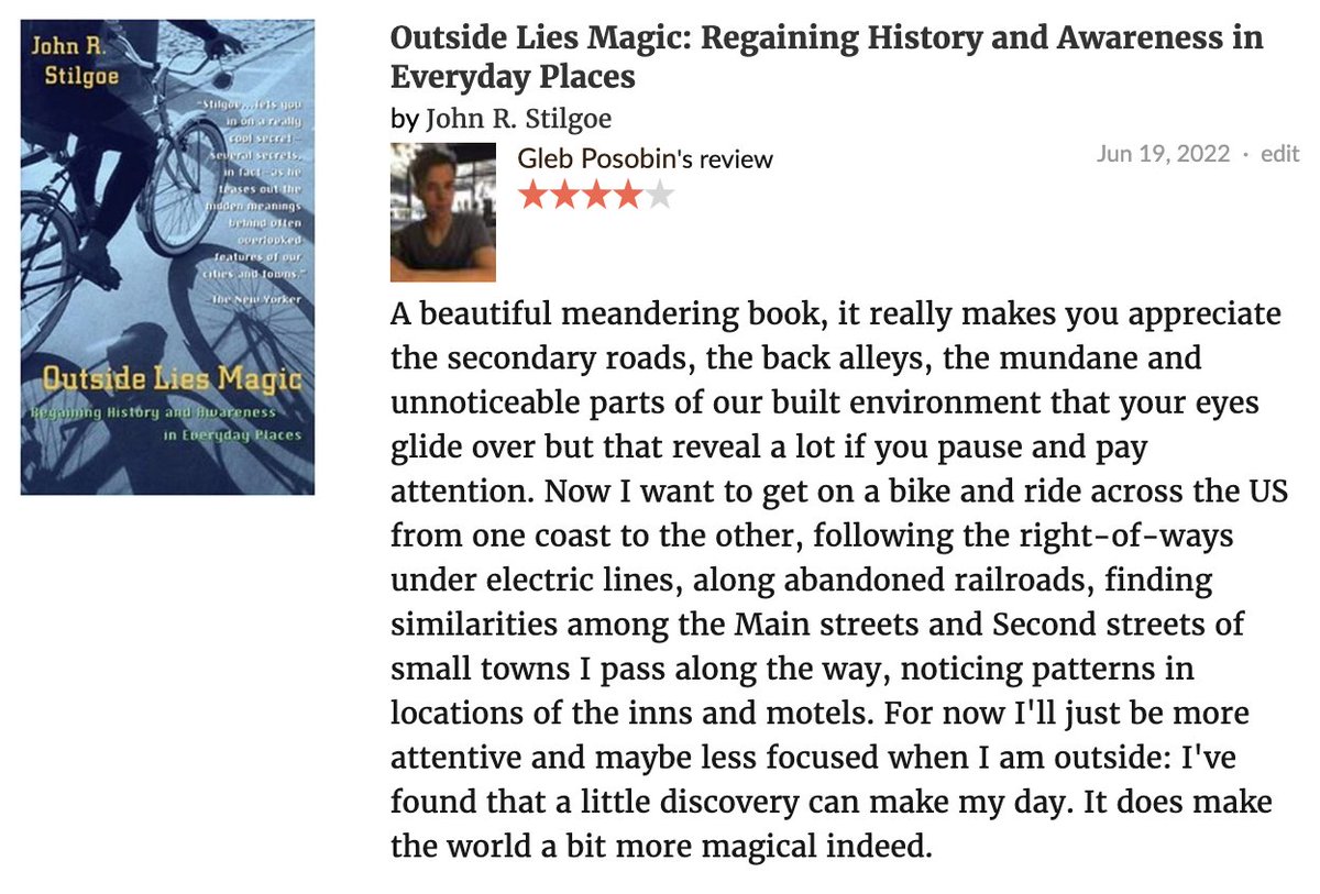 posobin's tweet photo. Wrote a review for John Stilgoe's "Outside Lies Magic", a wonderful little book that I enjoyed: https://t.co/RaUI2ayUwq
https://t.co/JeNW6LuEC5 https://t.co/cJNpfgsffo