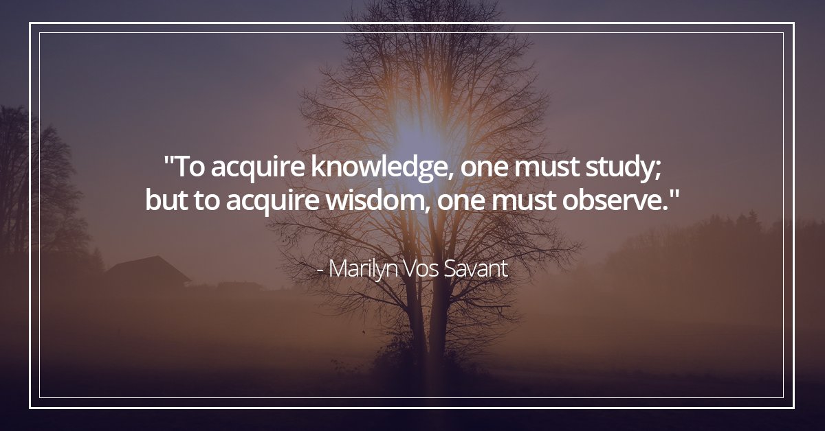 The average person will stay in education for about 15 years, learning and soaking up as much knowledge as possible. 

But it is only with experience, observation and real-life trials that someone can gain wisdom.

#MondayMotivation #MondayMorning #MondayBlues #KnowledgeIsPower