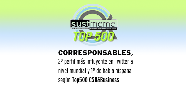 Corresponsables's tweet image. Corresponsables, 2º perfil más influyente en #Twitter a nivel mundial y 1º de habla hispana según el ranking independiente y basado en el algoritmo #Kred "Top500 CSR&amp;amp;Business" #Top500CSR publicado por @SustMemeTop500 @SustMeme 👉 corresponsables.com/top500