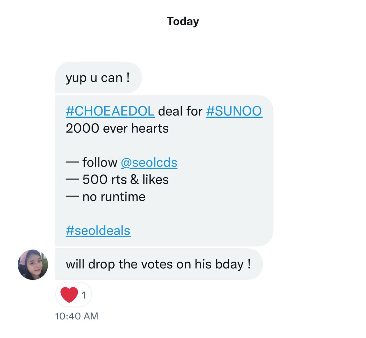 IC0NLHS's tweet photo. CHOEAEDOL  DEAL  FOR  #SUNOO 

for  2000  ever  hearts !  #ENFuelUp  

RULES : 
—  follow  @seolcds  
—  500  rts  and  likes 
—  no  run  time  #seoldeals https://t.co/MzUUIHQ9Yp
