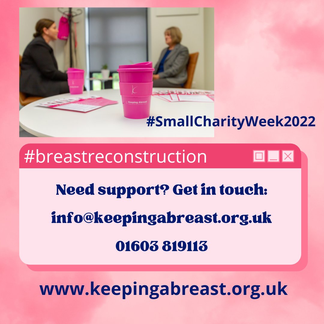 Keeping Abreast is a small charity aiming to make a big difference to those facing #breastreconstruction Support is provided in many different ways from face-to-face Support Groups to real-life reconstruction videos online at keepingabreast.org.uk #SmallCharityWeek2022 #support