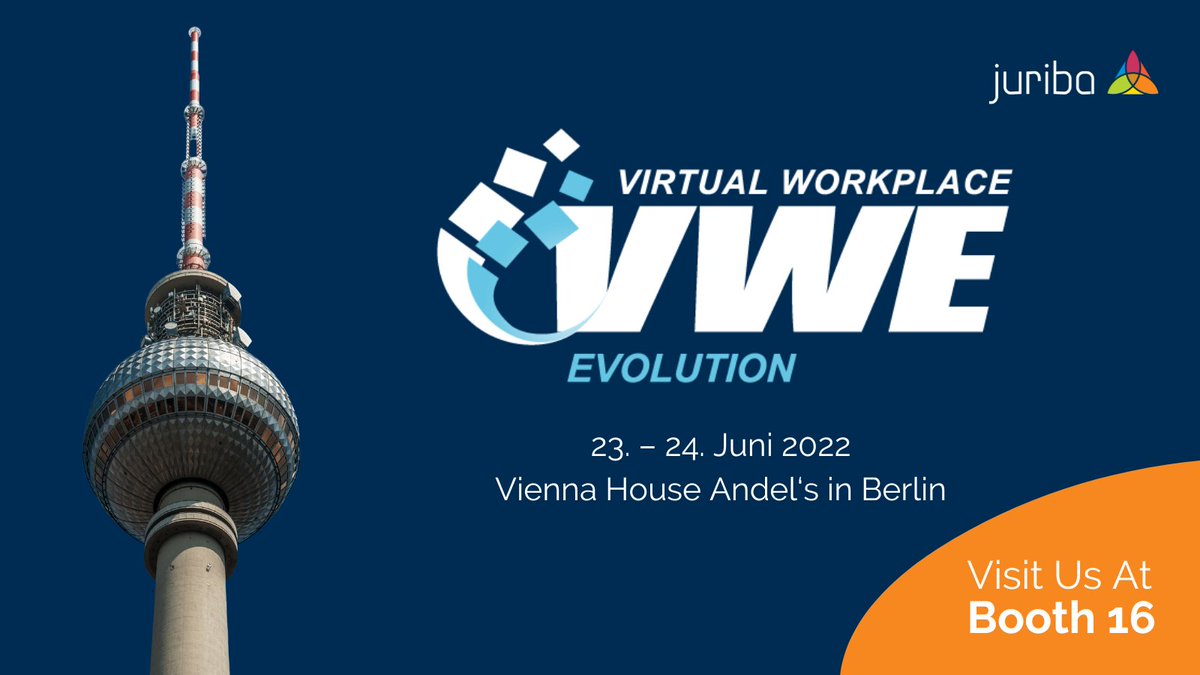 Juriba's tweet image. Come and find us at Booth 16 at the #VirtualWorkplaceEvolution Event In Berlin #Evergreen IT #EnterpriseIT #DigitalWorkplace hubs.ly/Q01dLVdC0
