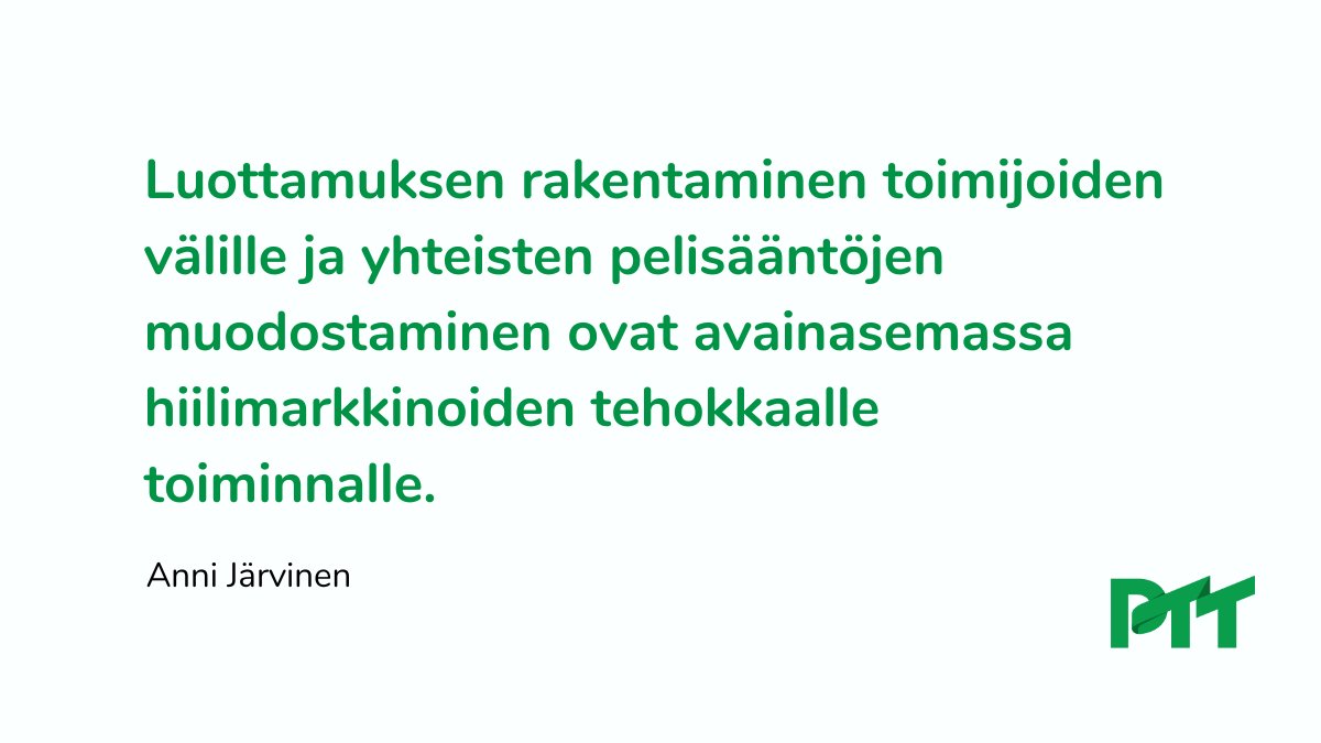 Hiilen kompensaatiomarkkinat hakevat vielä muotoaan - kestävän kasvun turvaamiseksi tarvitaan tutkimusta, yhteisiä pelisääntöjä ja oikeita ohjauskeinoja, kirjoittaa <a href="/annijarvinenn/">Anni Järvinen</a> blogissaan:

#hiilestäkiinni #ilmasto

ptt.fi/julkaisut-ja-h…