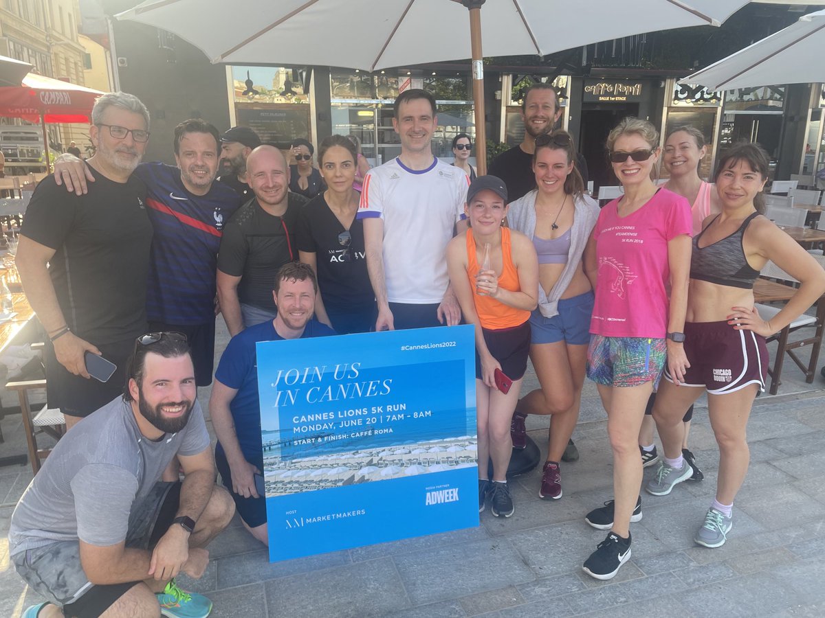KieranKent's tweet photo. Nice start to the week with ⁦@CelenyDaSilva⁩ and ⁦@StephenLepitak⁩ for the Catch Me if you Cannes 5k ⁦@Adweek⁩ ⁦@propellerites⁩. Everyone still smiling at the end of the run!#CannesLions2022 https://t.co/VV8KFAdJPv
