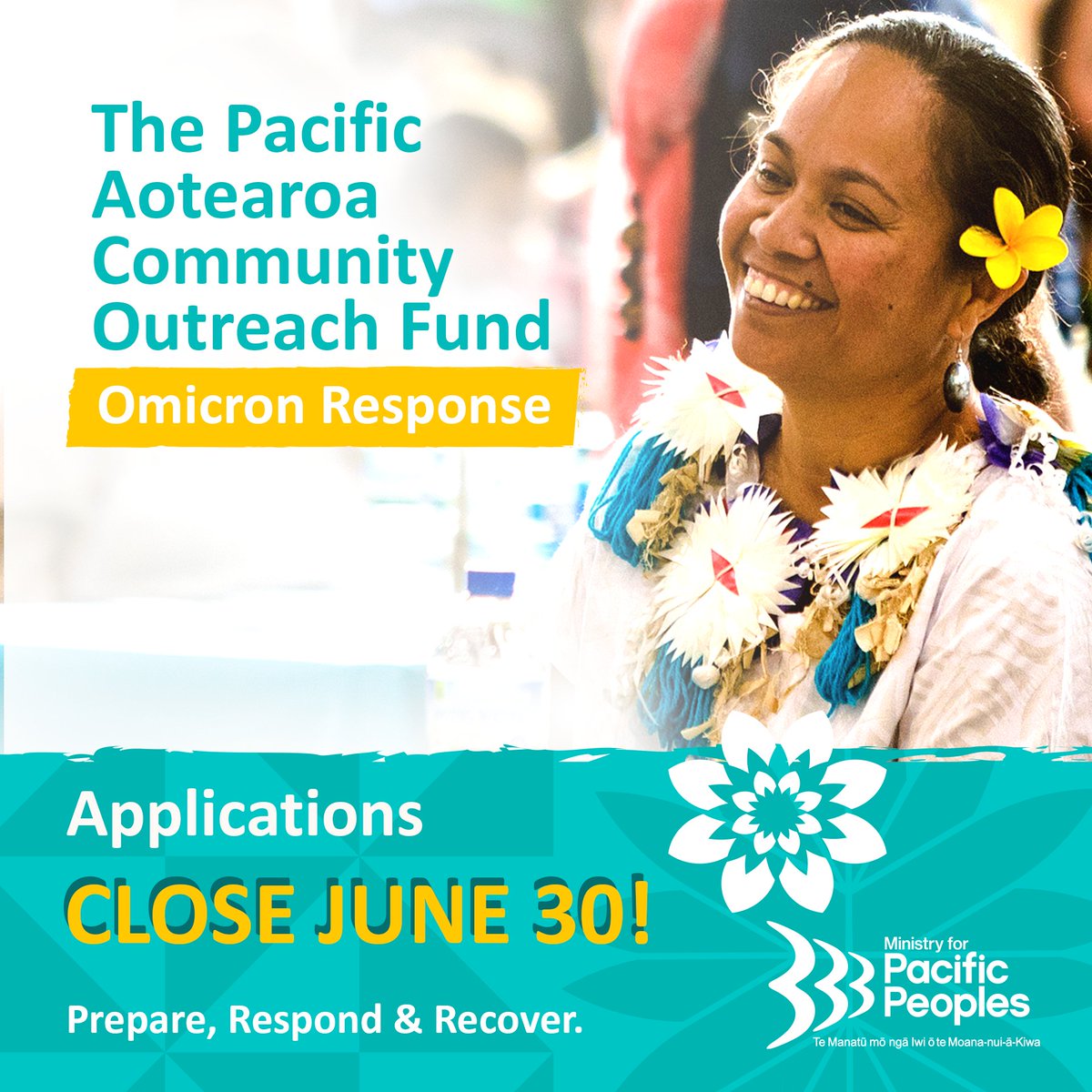 Pacific_Peoples's tweet photo. 📢 Did you know? Applications for the Pacific Aotearoa Community Outreach Omicron Response Fund (PACO) close on June 30.

Applicants can apply by submitting a costed proposal up to $100,000 💰. 

Don't miss out! ⏱️ Apply for funding by 30 June ⏱️ : https://t.co/KQvypkhvrK https://t.co/hrLIp3vglr
