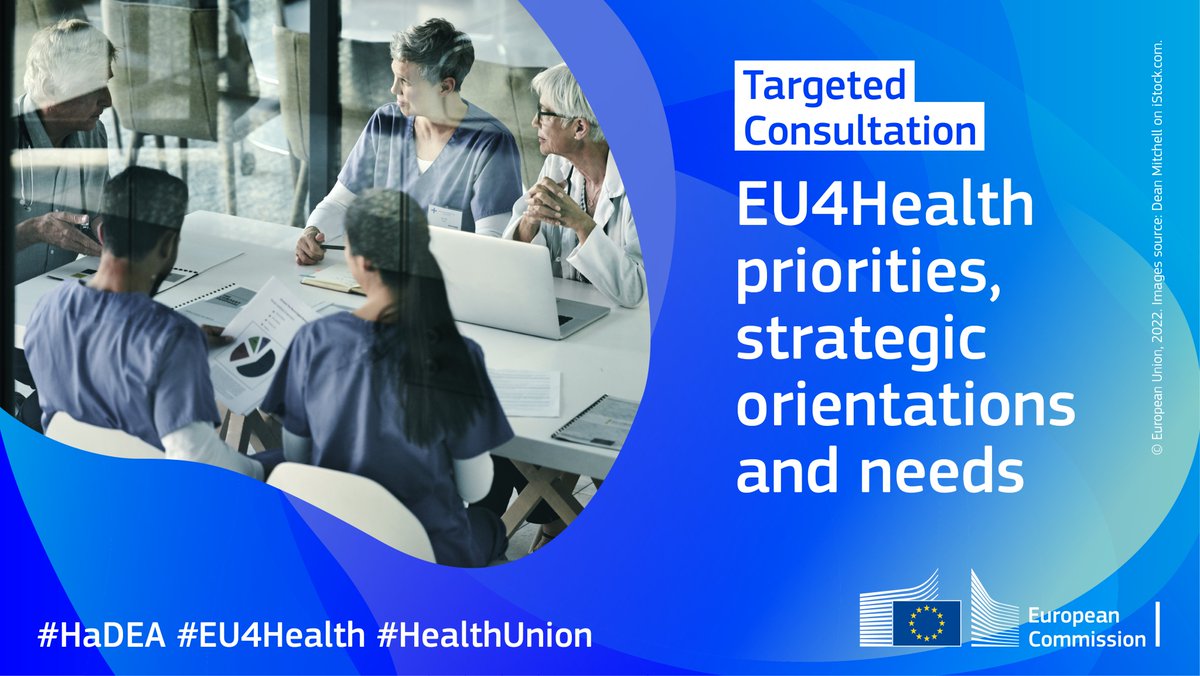 EU_HaDEA's tweet photo. Which health priorities and strategic orientations need to be addressed through the #EU4Health programme?

The Commission has launched a 🎯 targeted consultation to hear from the EU health community.

💡Send your input by 27 June ⤵️

https://t.co/ft7Y0vpp32 https://t.co/m0MpSkngpR