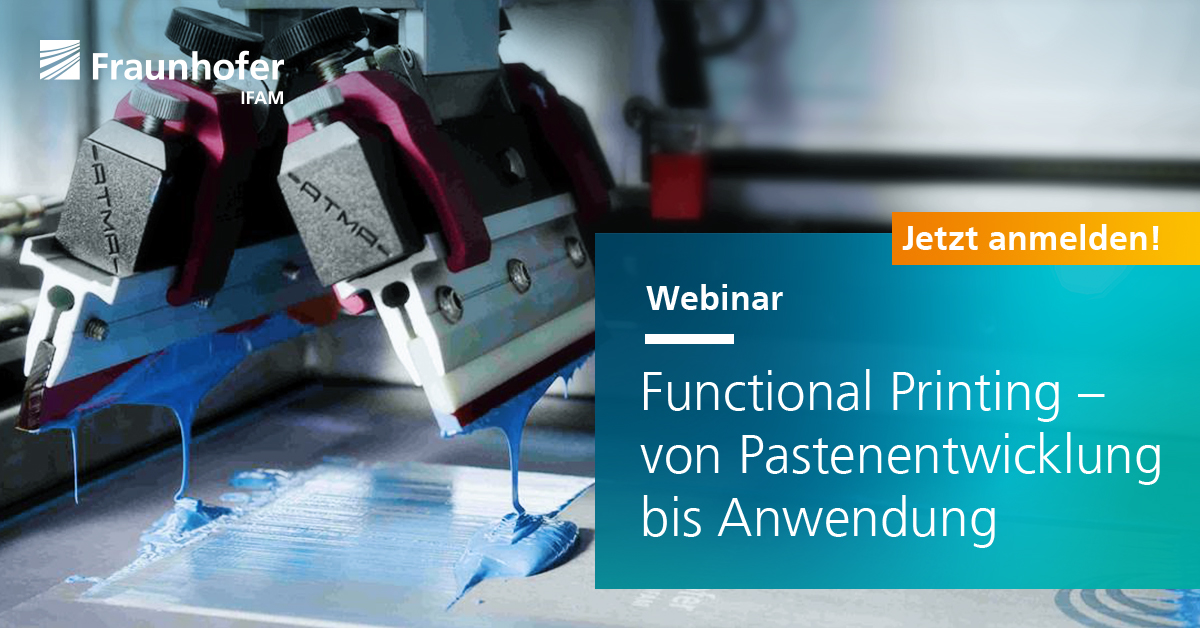 FraunhoferIFAM's tweet photo. Jetzt noch anmelden! Am 22. Juni (11-12 Uhr) bietet das Webinar »#FunctionalPrinting – von der Pastenentwicklung bis zur Anwendung« Einblicke in aktuelle Forschungs- und Entwicklungsprojekte zur #Funktionsintegration vom @FraunhoferIFAM. https://t.co/XU1pG7Mquz https://t.co/TaC4Sjct9U