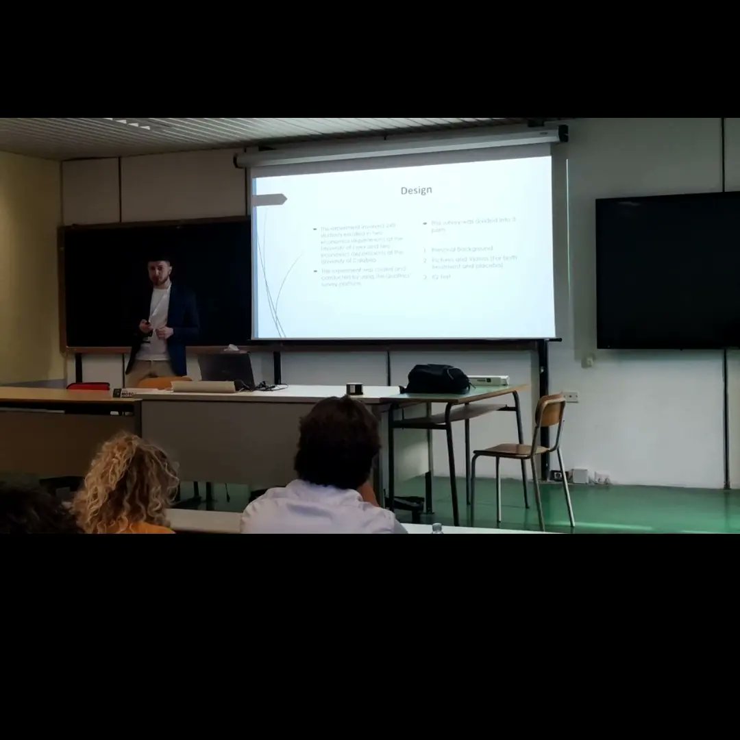 It was a great honor to present a paper entitled "The Effect of Student Priming Identity on IQ-Test Score: Evidence from a Randomized Control Trial" at the European Society for Population Economics held at the University of Calabria.